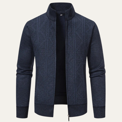 VogeLuxe | Men’s Full-Zip Diamond Knit Sweater Jacket 9
