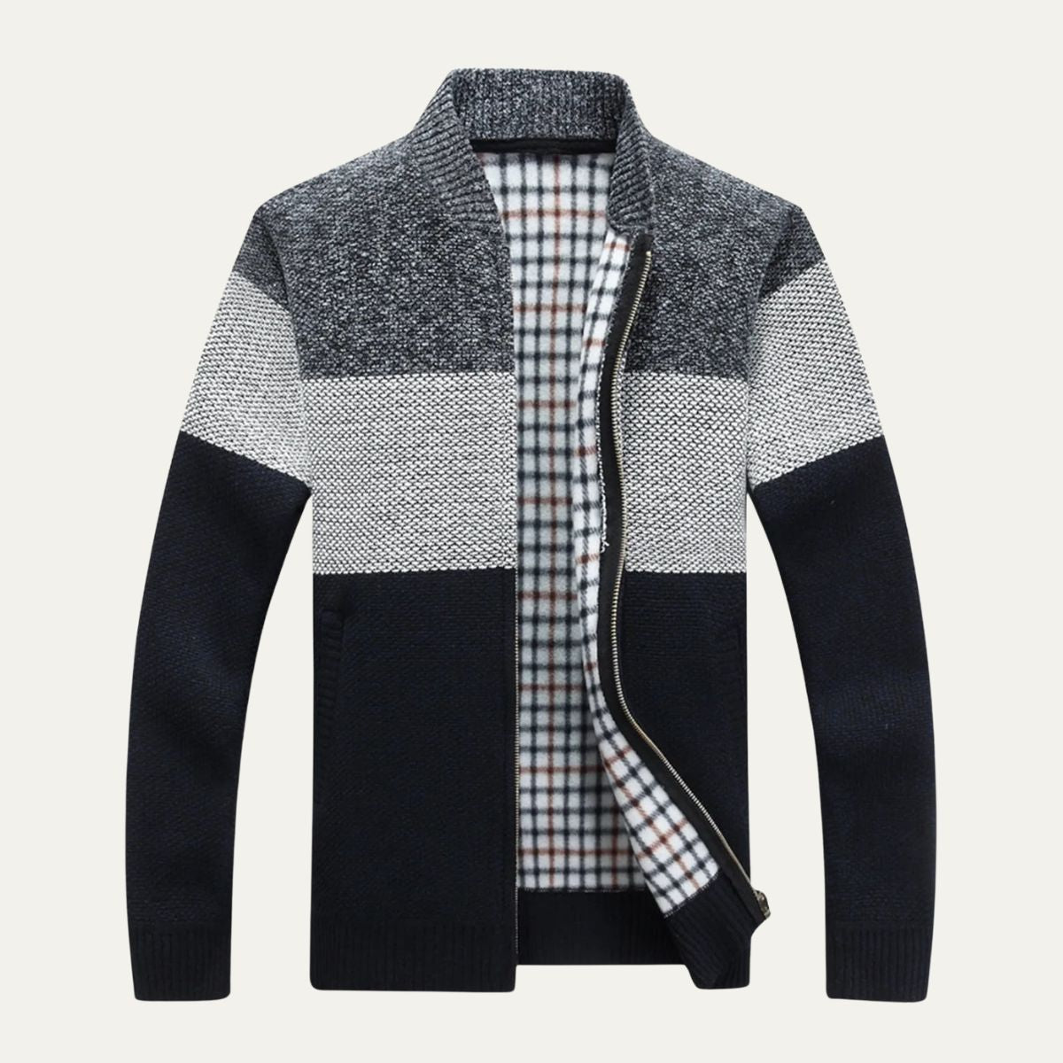 VogeLuxe | Men’s Full Zip Color Block Cardigan 1