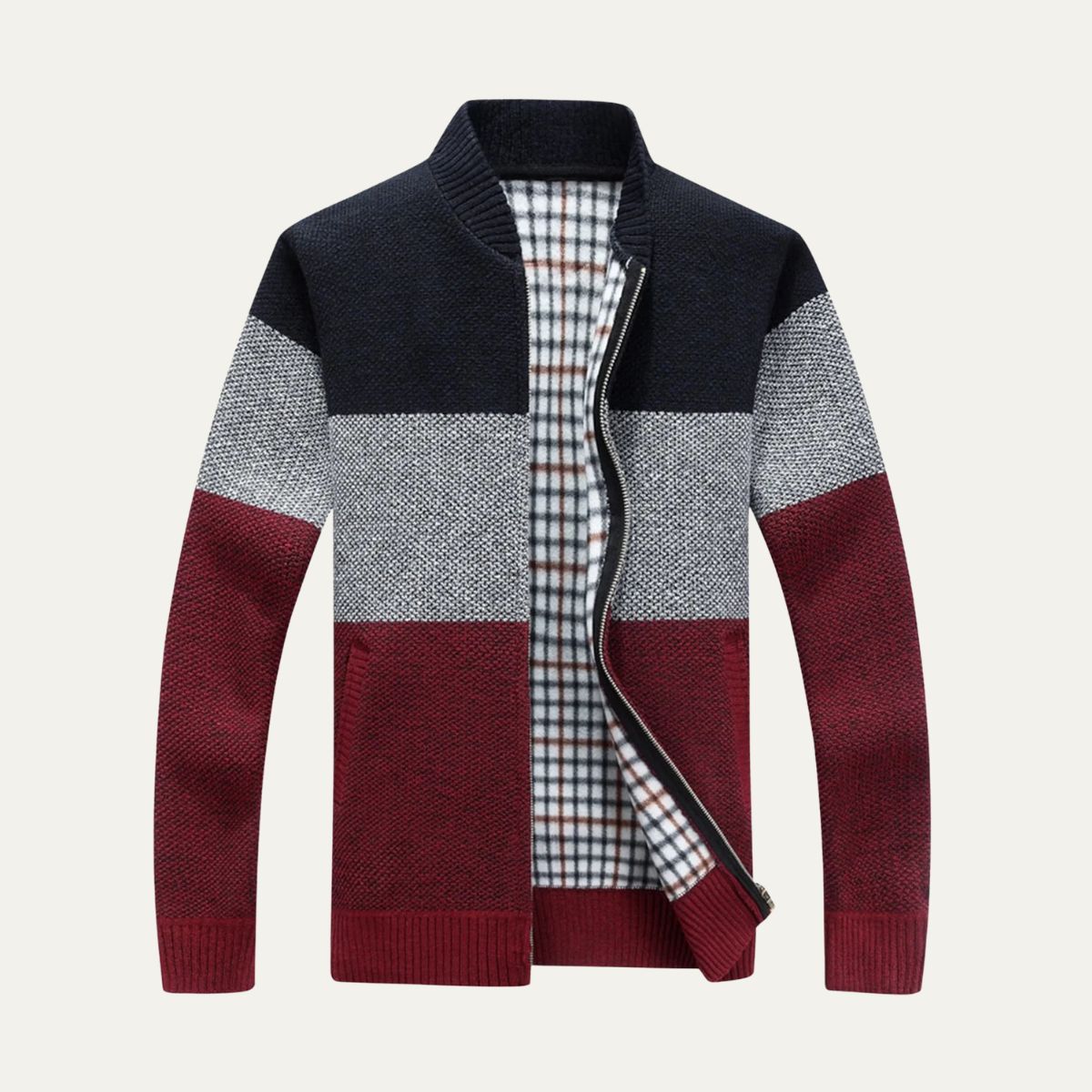 VogeLuxe | Men’s Full Zip Color Block Cardigan 2