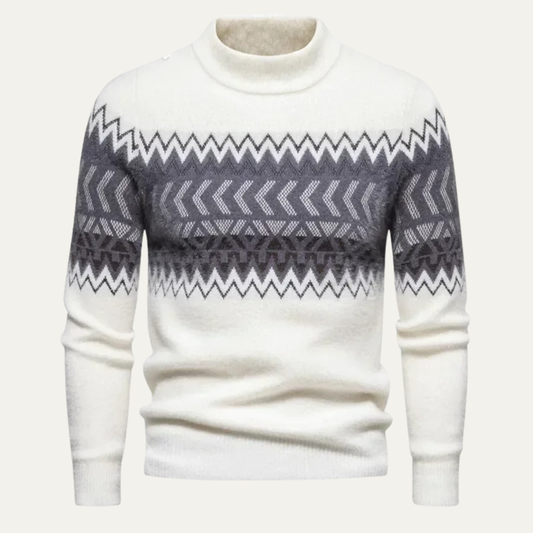 VogeLuxe | Men’s Fuzzy Reindeer Print Mock Turtleneck Sweater 0