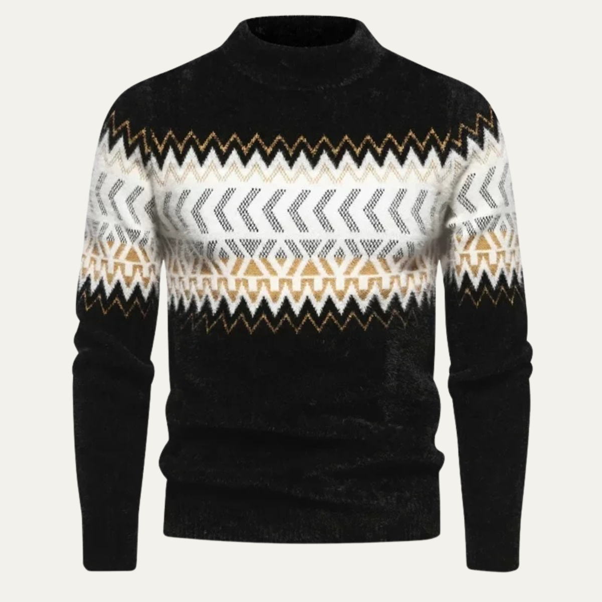 VogeLuxe | Men’s Fuzzy Reindeer Print Mock Turtleneck Sweater 1