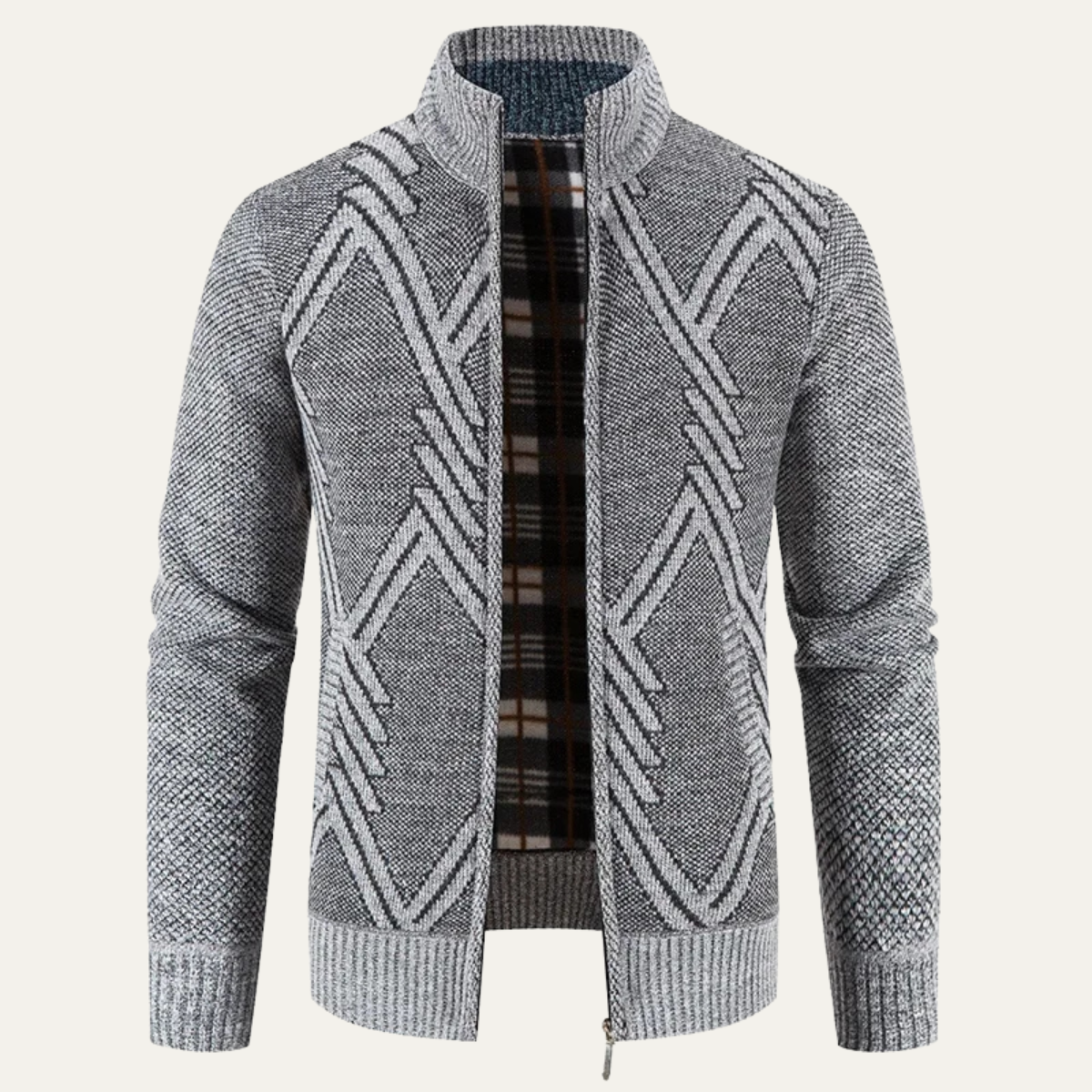 VogeLuxe | Men’s Geometric Knit Zip Cardigan 2