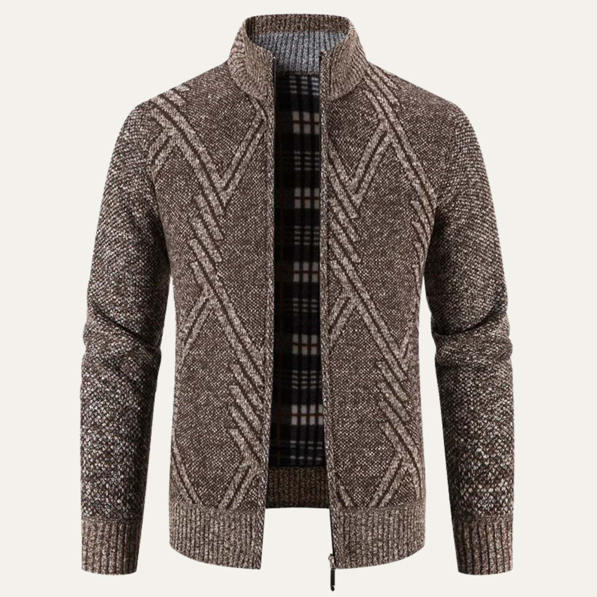 VogeLuxe | Men’s Geometric Knit Zip Cardigan 3