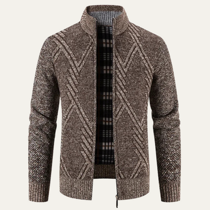 VogeLuxe | Men’s Geometric Knit Zip Cardigan 3