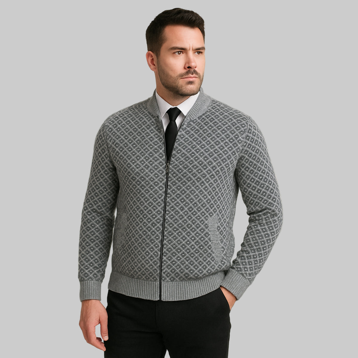 VogeLuxe | Men’s Geometric Pattern Bomber Cardigan 0