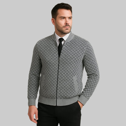VogeLuxe | Men’s Geometric Pattern Bomber Cardigan 0