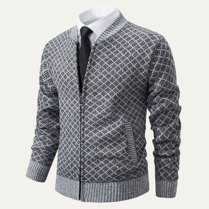 VogeLuxe | Men’s Geometric Pattern Bomber Cardigan 1