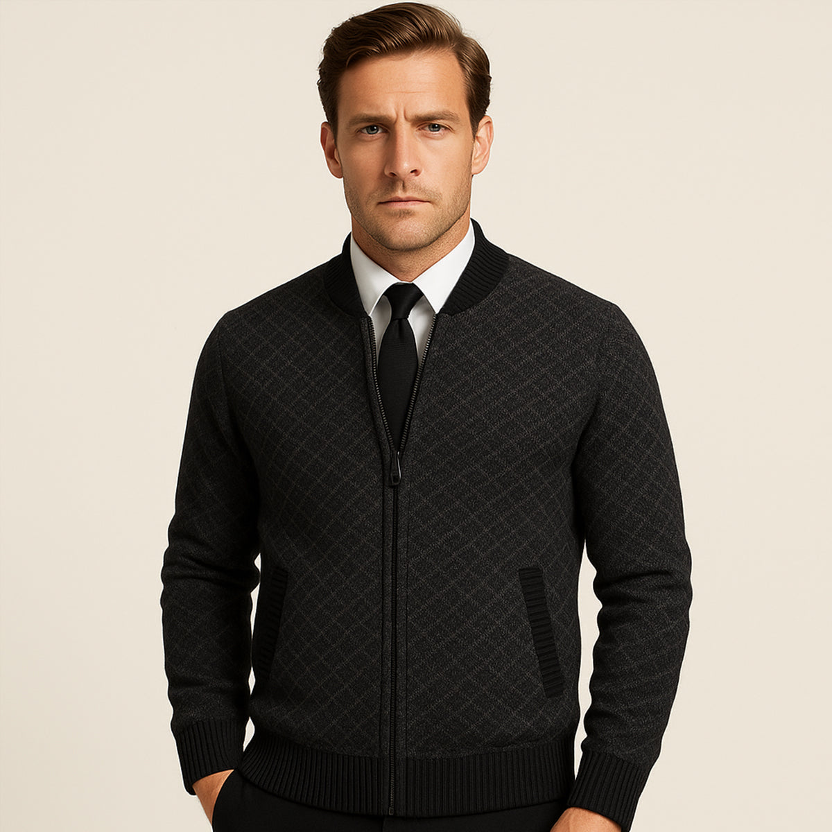 VogeLuxe | Men’s Geometric Pattern Bomber Cardigan 3