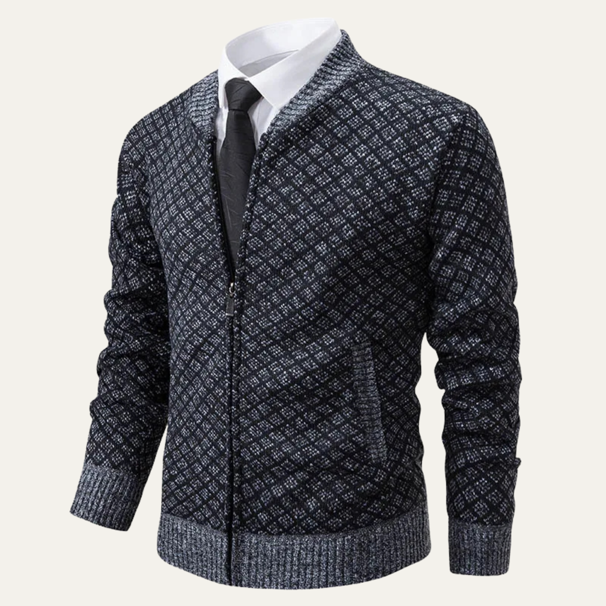 VogeLuxe | Men’s Geometric Pattern Bomber Cardigan 4