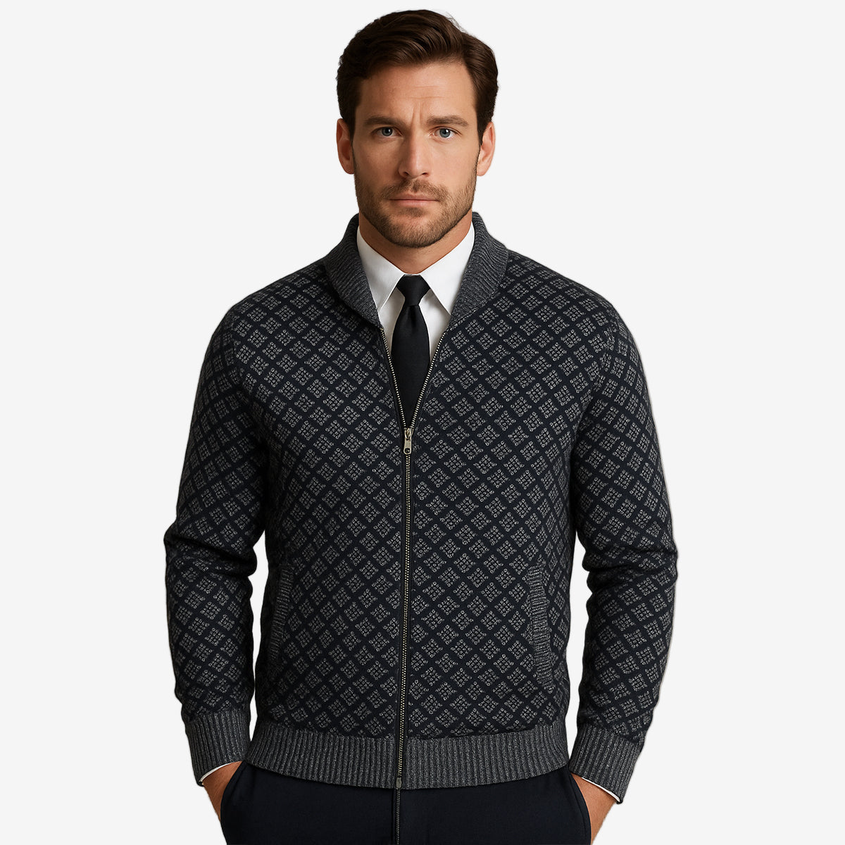 VogeLuxe | Men’s Geometric Pattern Bomber Cardigan 5