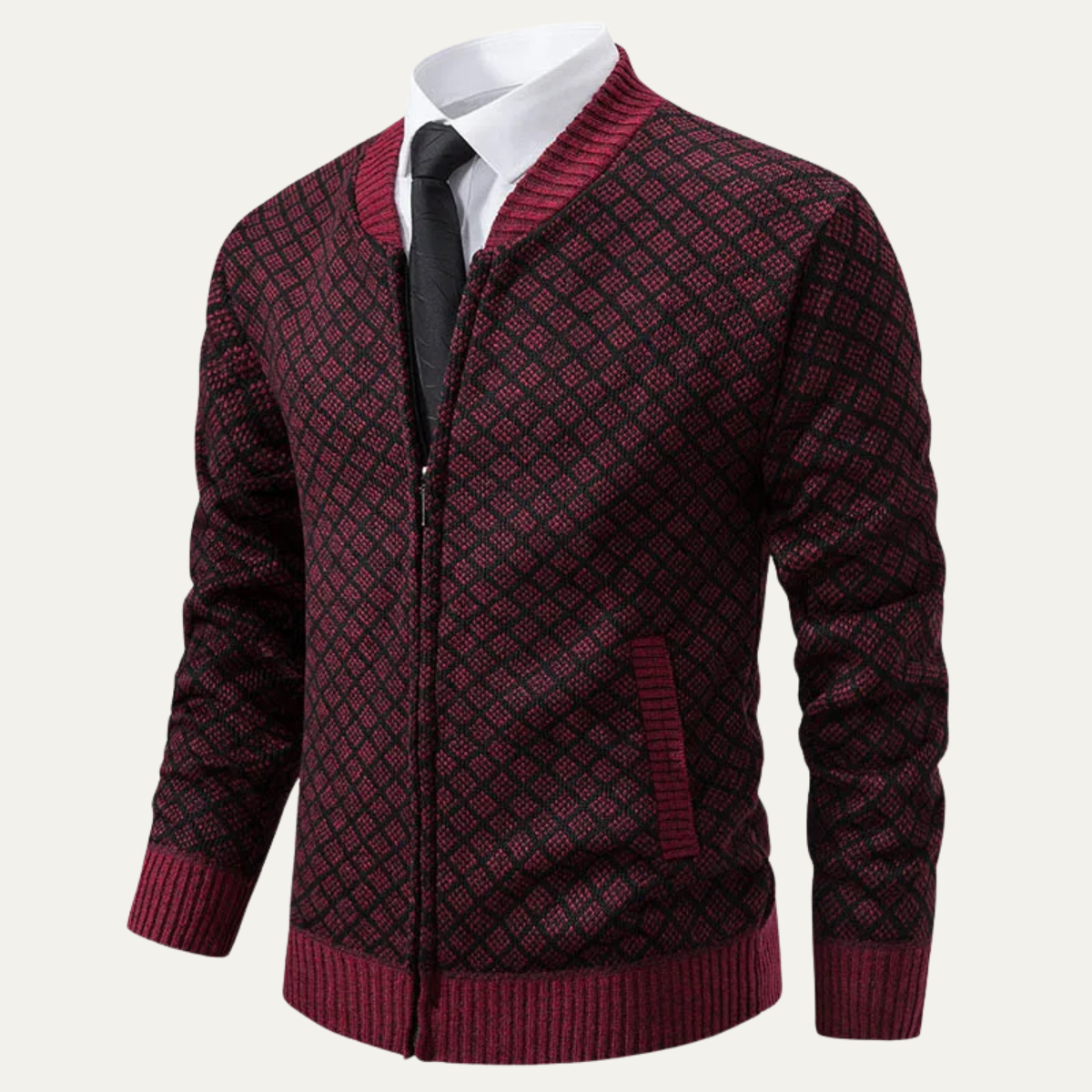 VogeLuxe | Men’s Geometric Pattern Bomber Cardigan 8