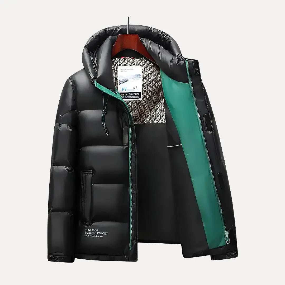 VogeLuxe | Men’s Glossy Hooded Insulated Puffer Jacket 2