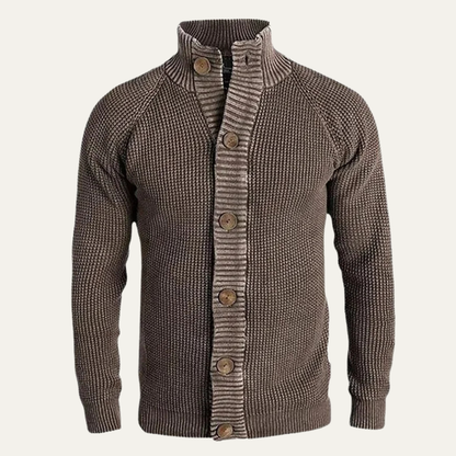 VogeLuxe | Men’s High-Neck Waffle Knit Cardigan 0