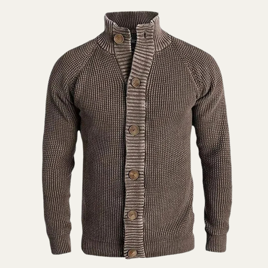 VogeLuxe | Men’s High-Neck Waffle Knit Cardigan 0