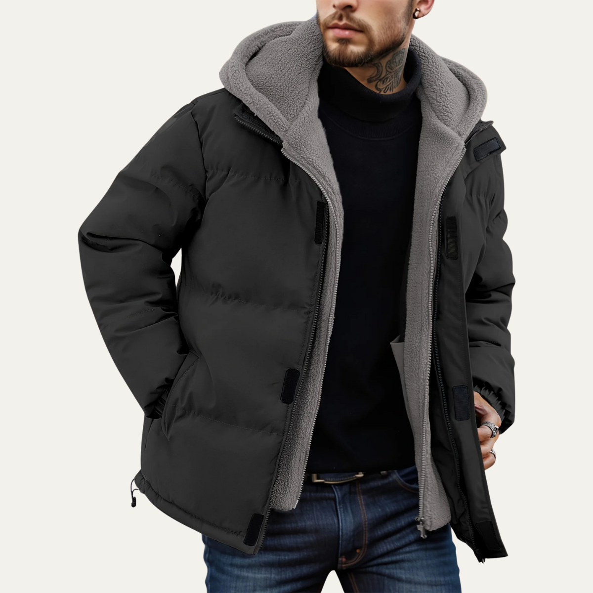 VogeLuxe | Men’s Hooded Sherpa-Lined Puffer Jacket 1
