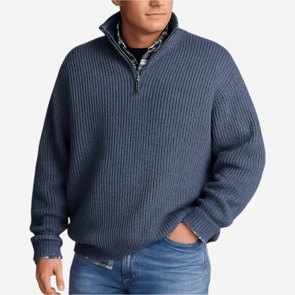 VogeLuxe | Men’s Knit Polo Zipper Long Sleeve 1