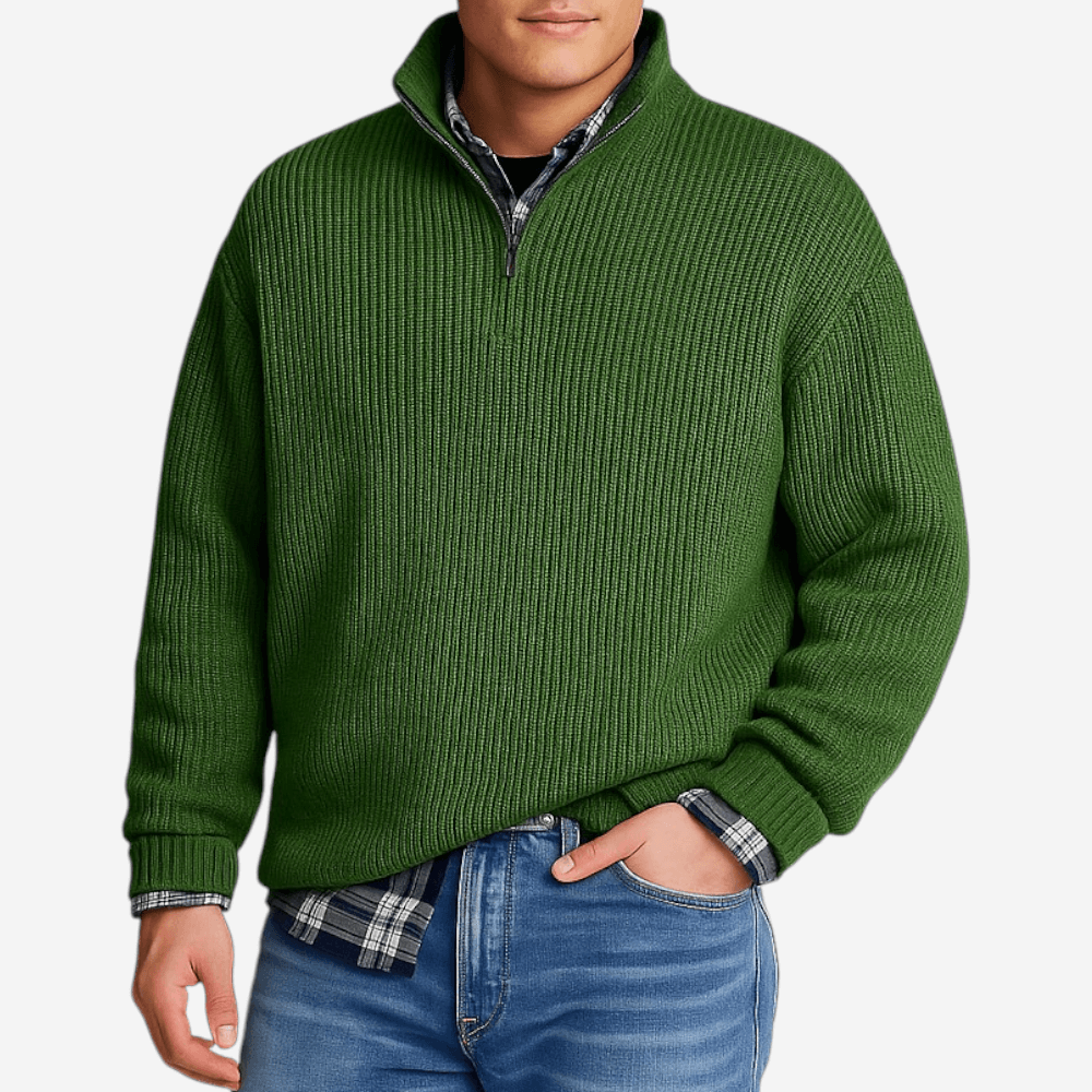 VogeLuxe | Men’s Knit Polo Zipper Long Sleeve 4