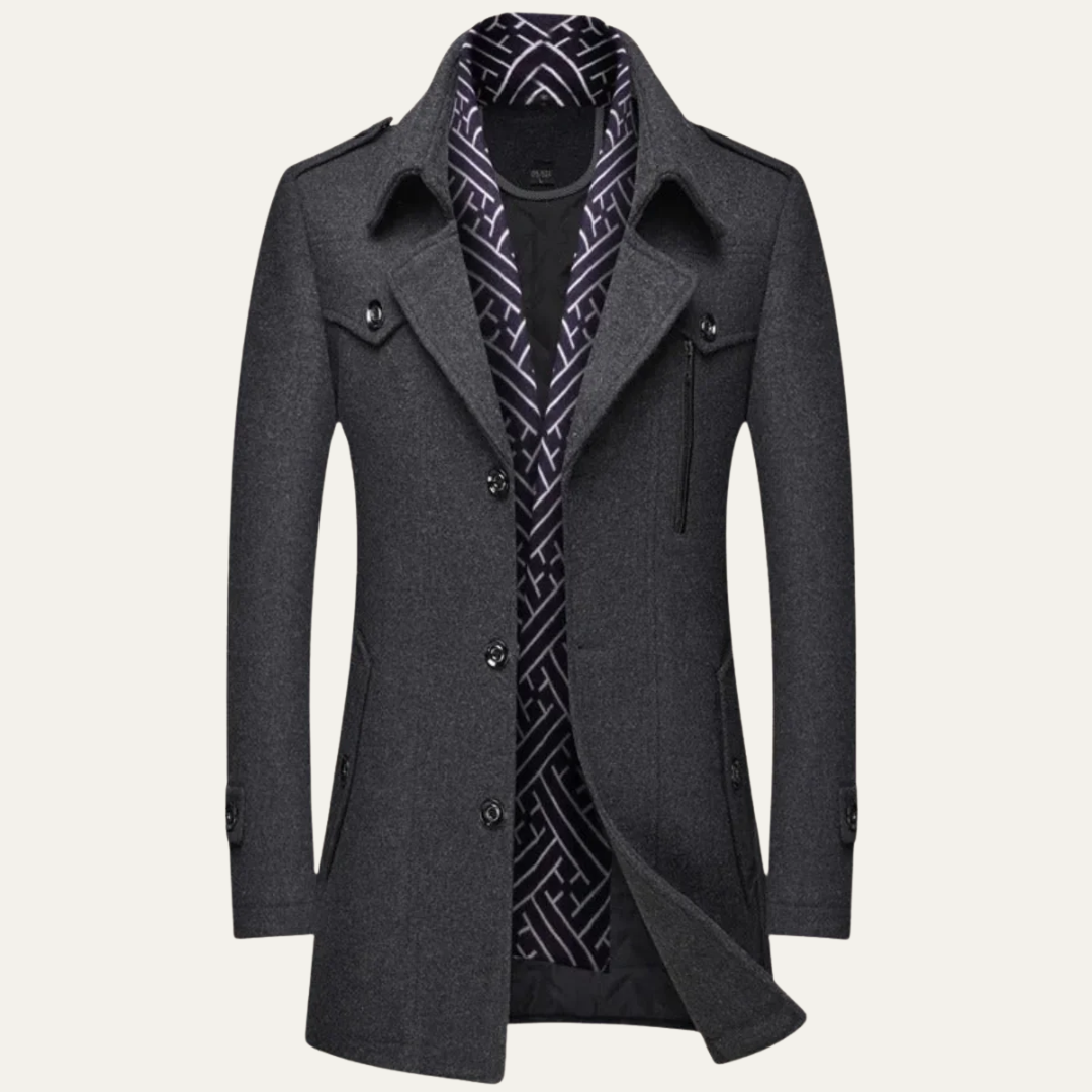 VogeLuxe | Men’s Layered Collar Peacoat Jacket 1