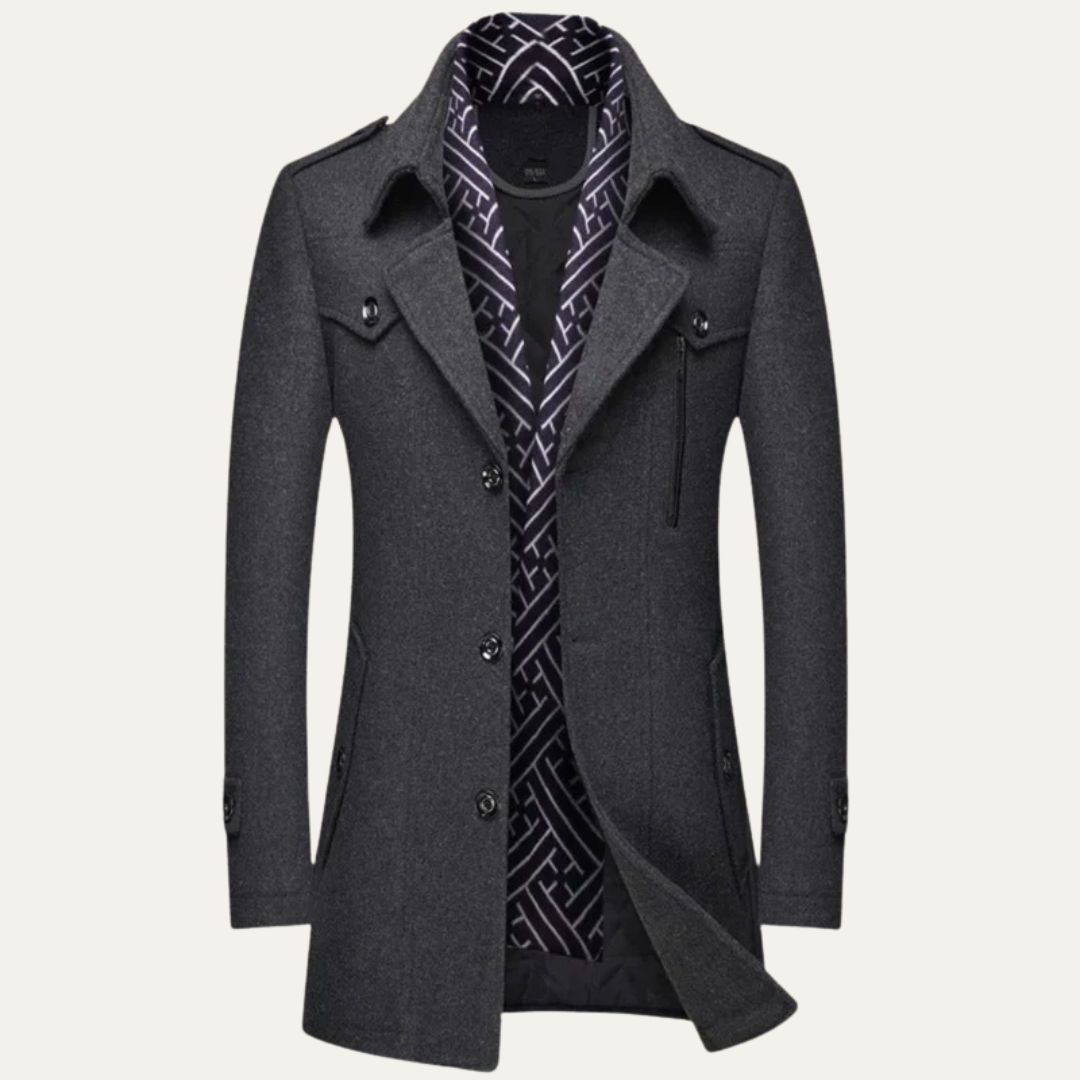 VogeLuxe | Men’s Layered Collar Peacoat Jacket 3