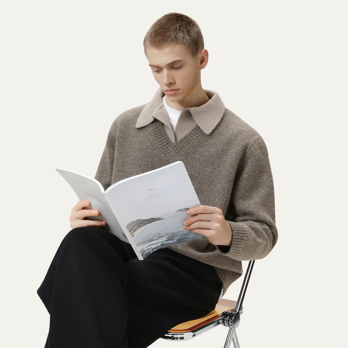 VogeLuxe | Men’s Layered Collar V-Neck Sweater 6