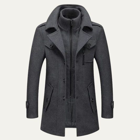 VogeLuxe | Men’s Layered Mock-Neck Peacoat Jacket 0