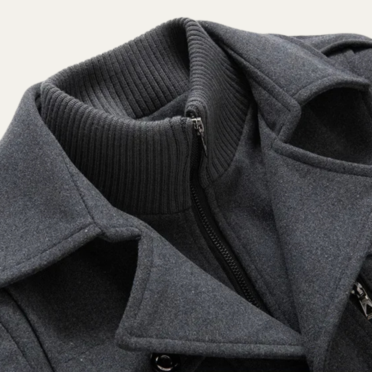 VogeLuxe | Men’s Layered Mock-Neck Peacoat Jacket 1