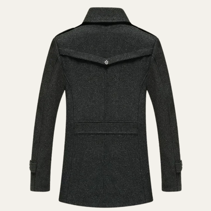 VogeLuxe | Men’s Layered Mock-Neck Peacoat Jacket 4