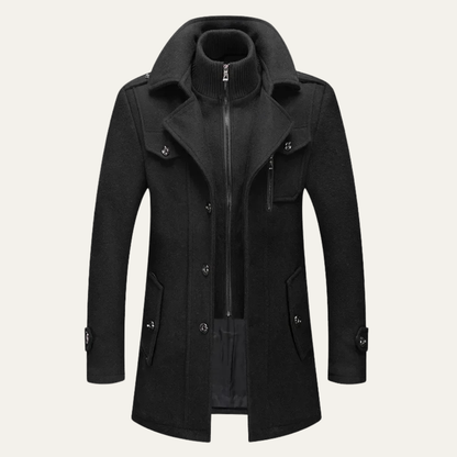 VogeLuxe | Men’s Layered Mock-Neck Peacoat Jacket 5