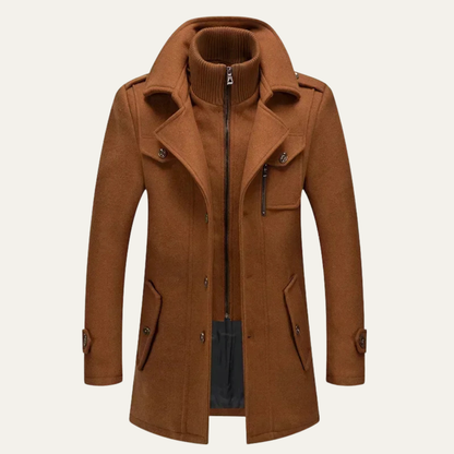 VogeLuxe | Men’s Layered Mock-Neck Peacoat Jacket 6