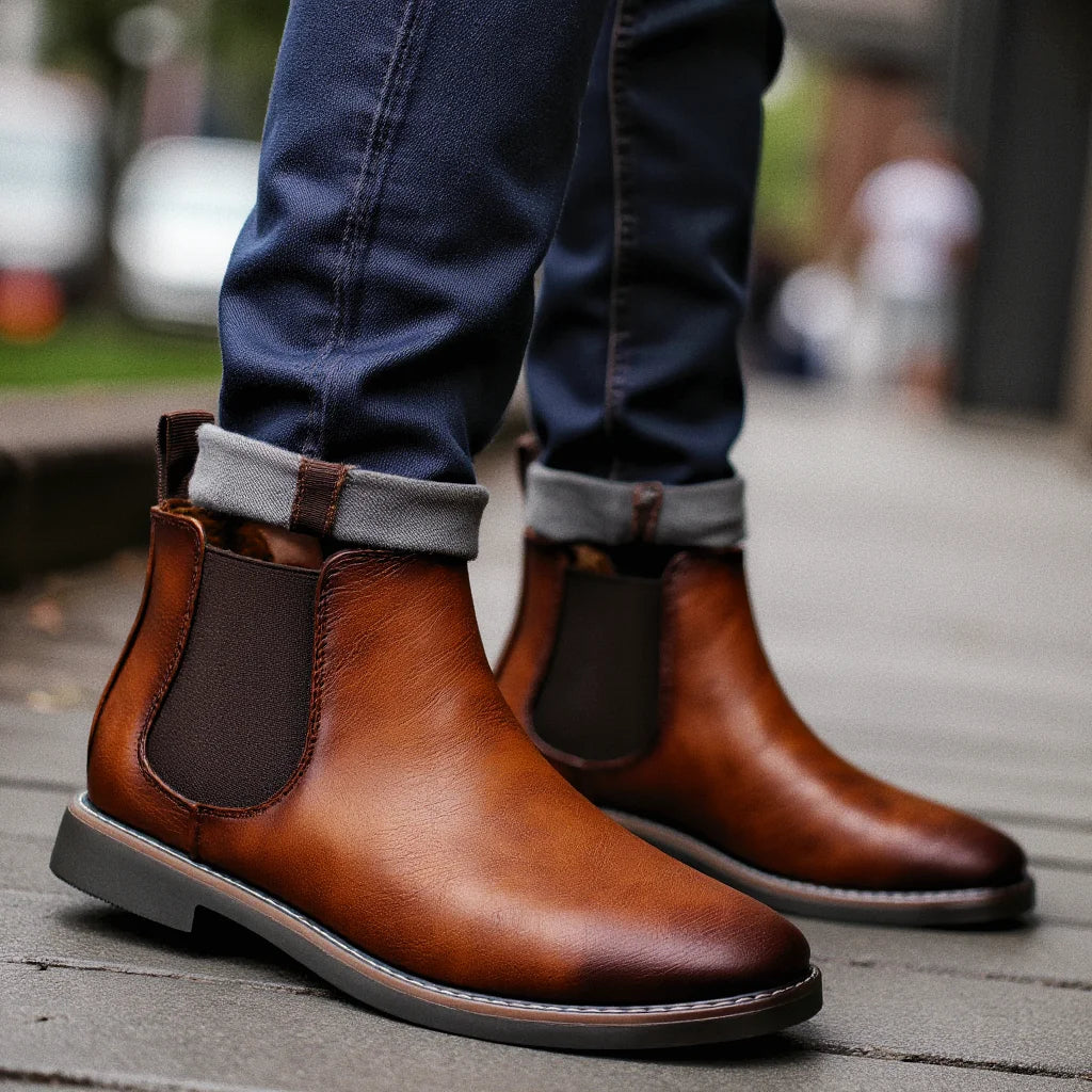 VogeLuxe | Men’s Leather Chelsea Boots with Elastic Panels 1