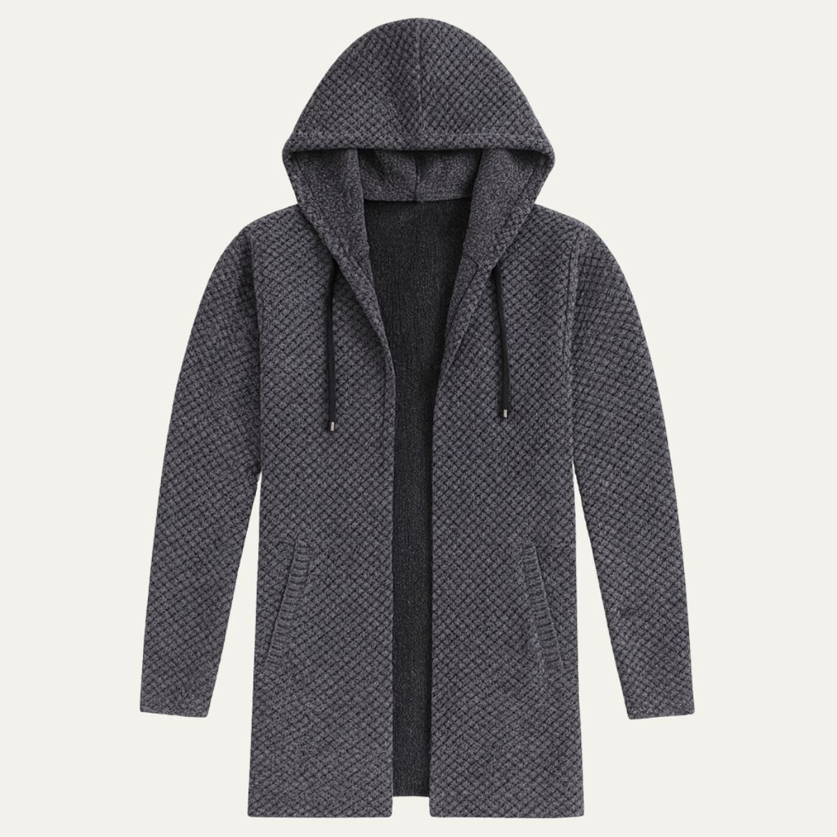 VogeLuxe | Men’s Long-Line Hooded Cardigan 1