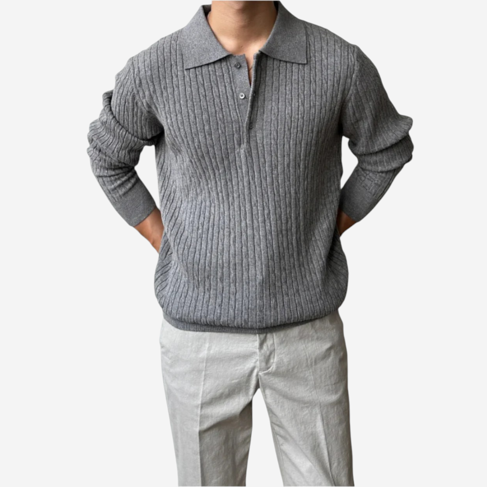 VogeLuxe | Men’s Luxury Knit Polo Long Sleeve Shirt 1