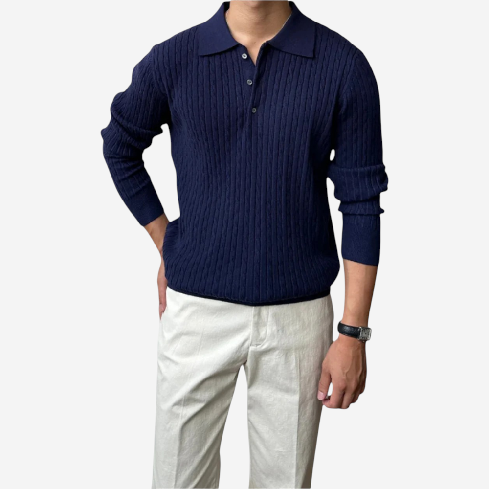 VogeLuxe | Men’s Luxury Knit Polo Long Sleeve Shirt 2