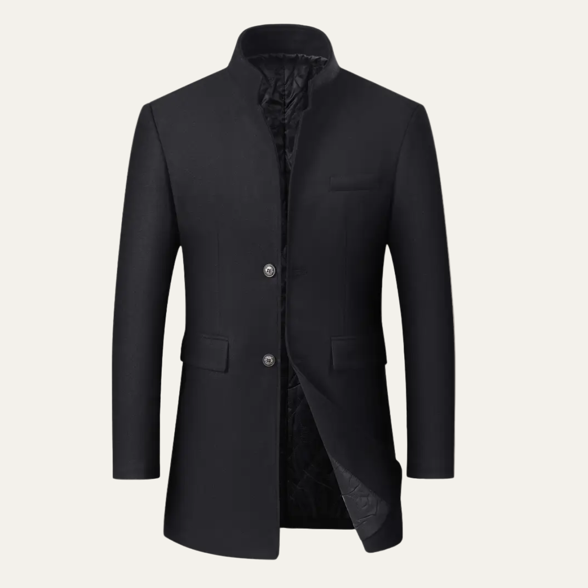 VogeLuxe | Men’s Mandarin Collar Mid-Length Overcoat 0