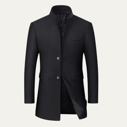 VogeLuxe | Men’s Mandarin Collar Mid-Length Overcoat 0