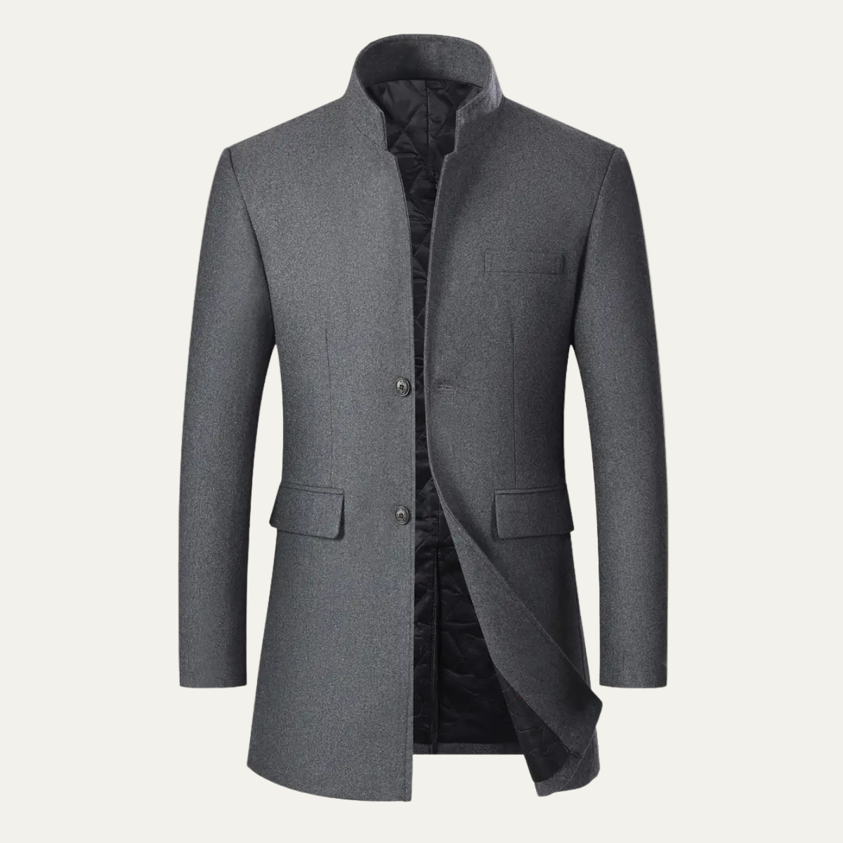 VogeLuxe | Men’s Mandarin Collar Mid-Length Overcoat 4