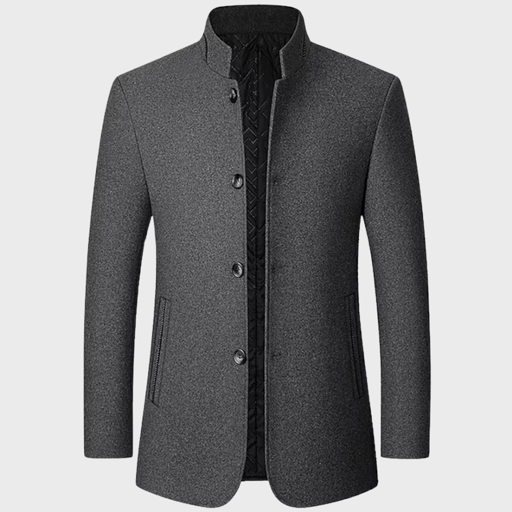 VogeLuxe | Men’s Mandarin Collar Quilted-Lining Tailored Coat 0