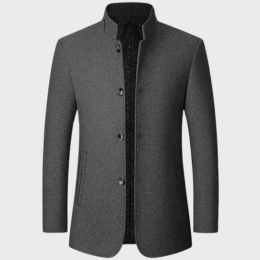 VogeLuxe | Men’s Mandarin Collar Quilted-Lining Tailored Coat 0