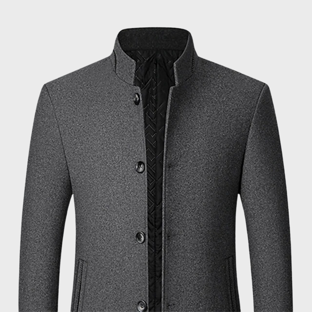VogeLuxe | Men’s Mandarin Collar Quilted-Lining Tailored Coat 8