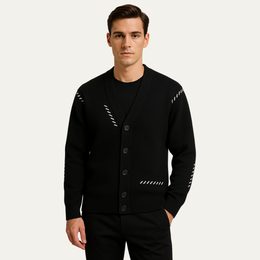 VogeLuxe | Men’s Minimalist V-Neck Cardigan 1
