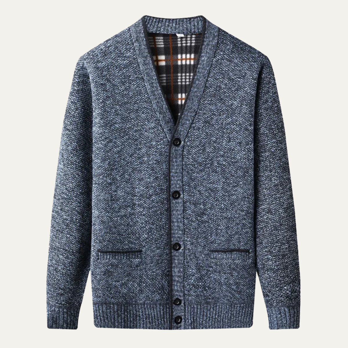 VogeLuxe | Men’s Mottled Knit Plaid Cardigan 0