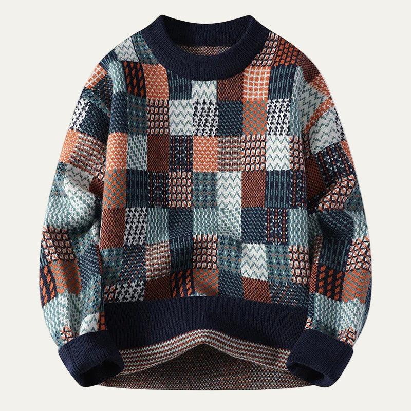 VogeLuxe | Men’s Patchwork Crew-Neck Sweater 1