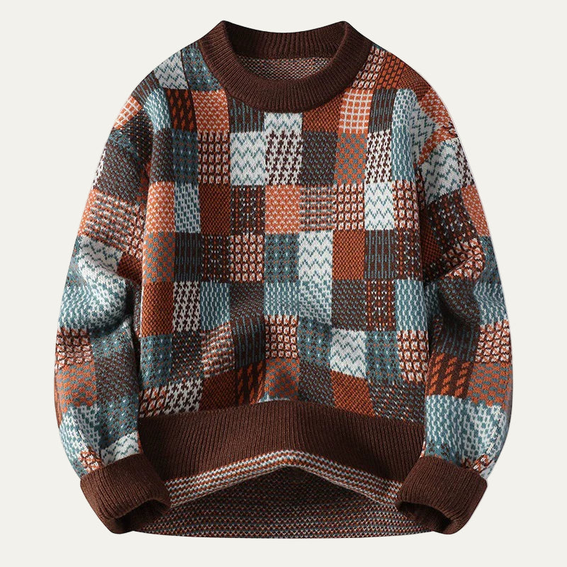 VogeLuxe | Men’s Patchwork Crew-Neck Sweater 2
