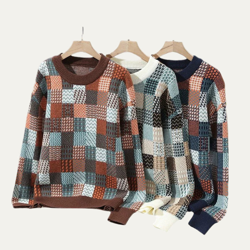 VogeLuxe | Men’s Patchwork Crew-Neck Sweater 3