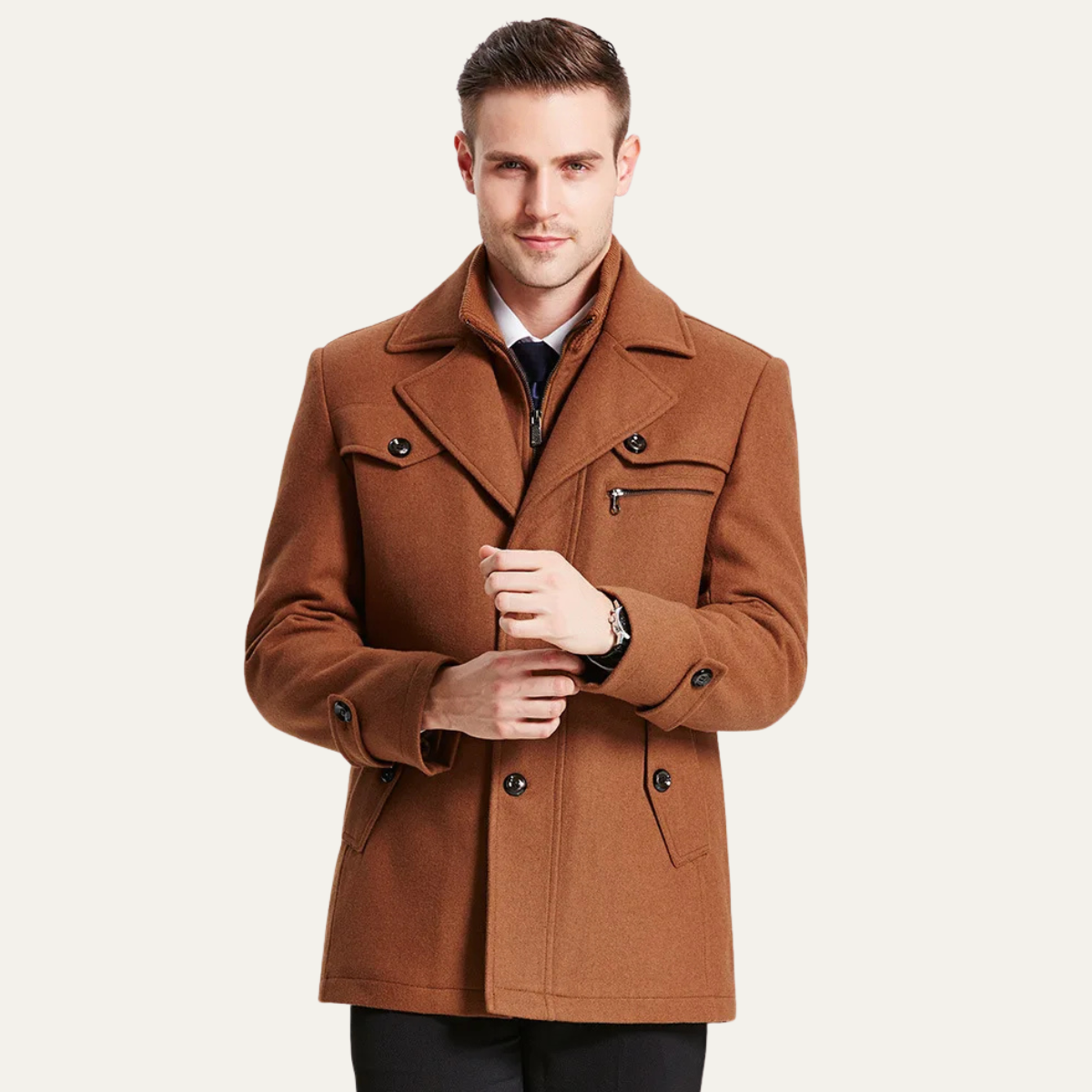 VogeLuxe | Men’s Peacoat-Style Winter Coat 1