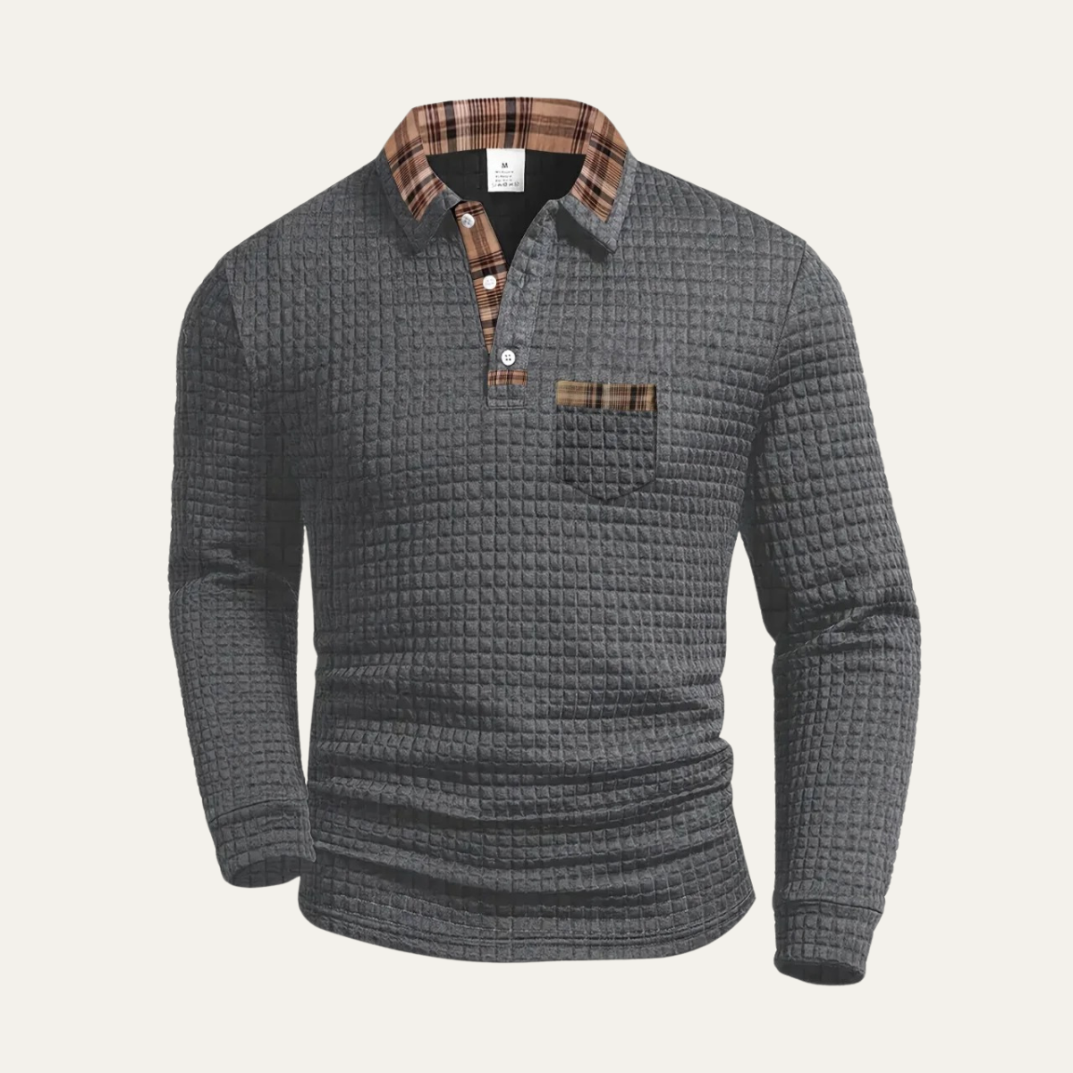 VogeLuxe | Men’s Plaid Collar Waffle Polo 0