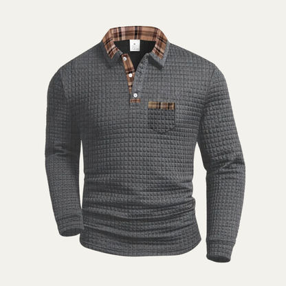 VogeLuxe | Men’s Plaid Collar Waffle Polo 0