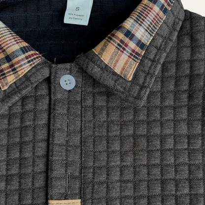 VogeLuxe | Men’s Plaid Collar Waffle Polo 3
