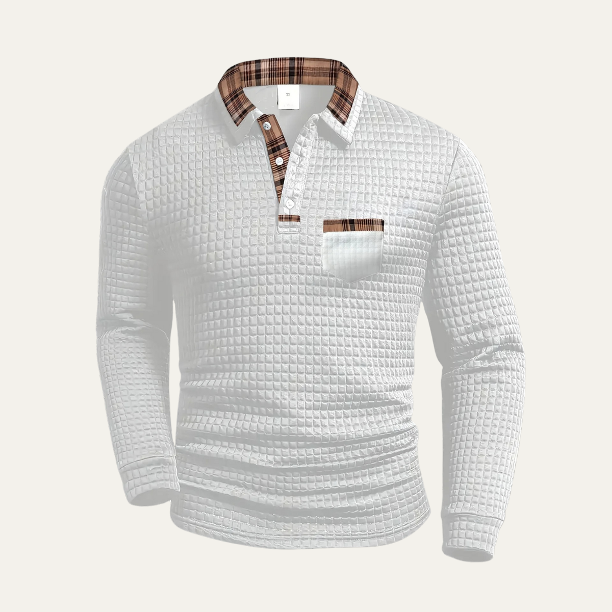 VogeLuxe | Men’s Plaid Collar Waffle Polo 5