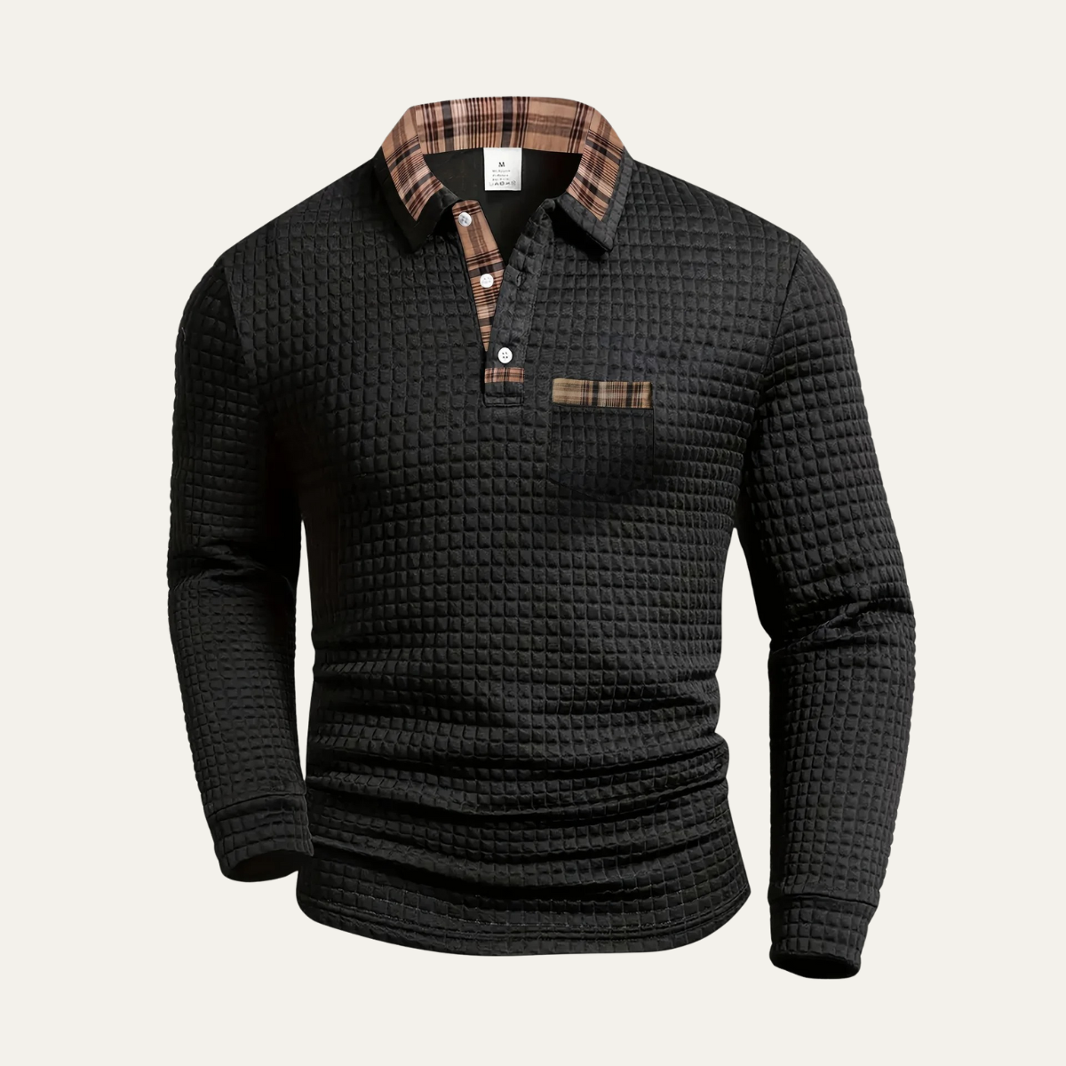 VogeLuxe | Men’s Plaid Collar Waffle Polo 6